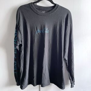 Polite Worldwide Large Black Long Sleeve Shirt Blue Print Please Thank You Smile